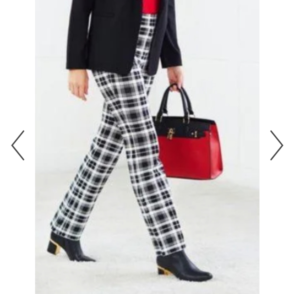 NWT Iman Global Pants Women's Black, White Plaid 360 Slimming XST